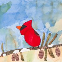 Beth Zmerzlikar, Red Bird on a Tree Branch, Watercolor and graphite on paper, Courtesy of the artist and Creativity Explored, San Francisco, California
