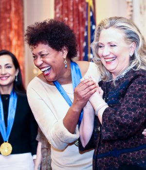 Carrie Mae Weems being honored by Secretary of State Hillary Clinton