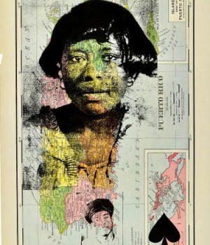 Mildred Howard, Island People on Blue Mountain IV, 2012, Color monoprint with collage