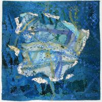 Rosemary Claus-Gray, Ozark Springs I, Hand-dyed fabric, handmade paper, silk, thread, paint, 16 x 16 x 1 1/2 in. (40.6 x 40.6 x 3.8 cm), Courtesy of the artist, Poplar Bluff, Missouri