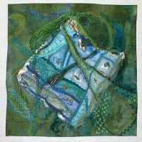 Rosemary Claus-Gray, Ozark Springs II, Hand-dyed fabric, handmade paper, silk, thread, paint, 16 x 16 x 1 1/2 in. (40.6 x 40.6 x 3.8 cm), Courtesy of the artist, Poplar Bluff, Missouri