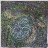 Rosemary Claus-Gray, Ozark Springs III, Hand-dyed fabric, handmade paper, silk, thread, paint, 16 x 16 x 1 1/2 in. (40.6 x 40.6 x 3.8 cm), Courtesy of the artist, Poplar Bluff, Missouri