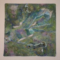 Rosemary Claus-Gray, Ozark Springs IV, Hand-dyed fabric, handmade paper, silk, thread, paint, 16 x 16 x 1 1/2 in. (40.6 x 40.6 x 3.8 cm), Courtesy of the artist, Poplar Bluff, Missouri
