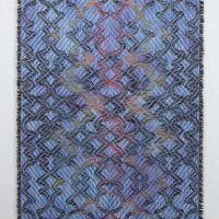 Janice Lessman Moss, #433b, Local Journey (Blue), ©1/14, linen, paper core, digital jacquard, hand woven on the TC2 loom, painted warp, shifted ikat weft, Overall: 34 1/2 x 16 1/4in. (87.6 x 41.3cm), Courtesy of the artist, Kent, Ohio