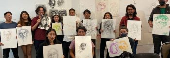 Artist Arely Morales leads a workshop for young students where they learned the foundations of self-portraiture and its potential for self-expression.