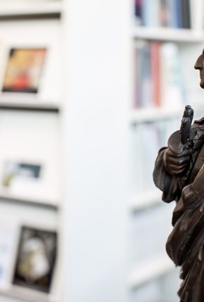 AIE library with sculpture copy