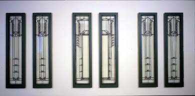 Frank Lloyd Wright, 6 Panel Window from the Francis W. Little House, Glass windows with wood frames, 72 3/4 x 127 1/2 in. (184.8 x 323.9 cm) each, Courtesy UBSPaine Webber, Inc., New York